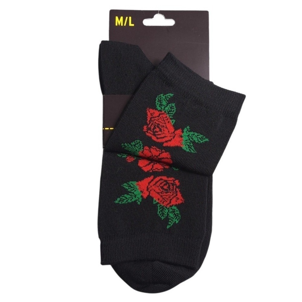 1-Pair Dr. Martens Vonda Short Socks Women's Size M/L Black/Red Floral Print